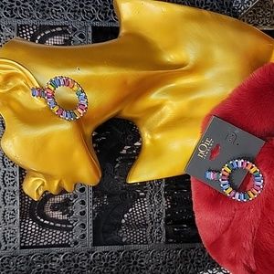 nOir jewelry earrings pierced multicolor glass crystal 3" hoops & 1.5" hoop.